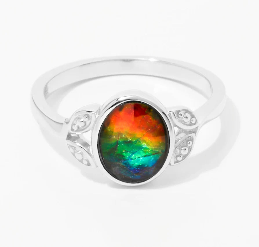 Canadian Ammolite Gems by Kenneth Bradley 'Alexa' Ring in Rhodium Plated Sterling Silver
