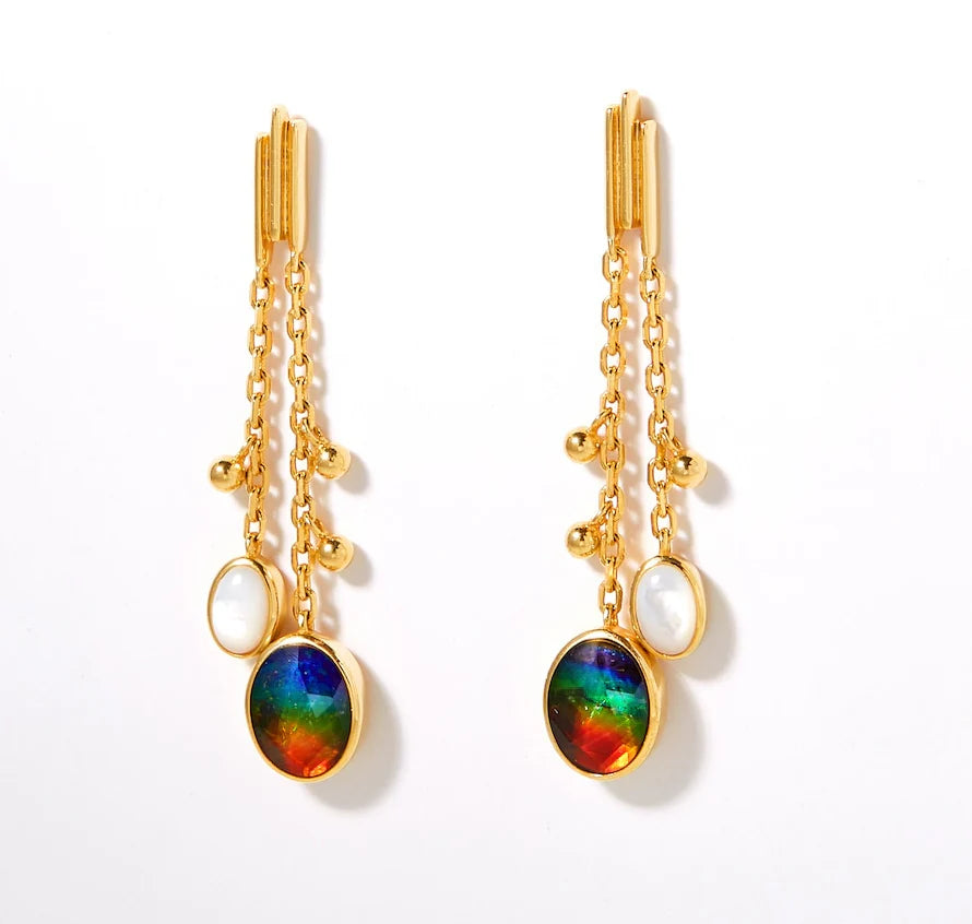 Canadian Ammolite Gems by Kenneth Bradley 'Amelia' Earrings with Mother of Pearl