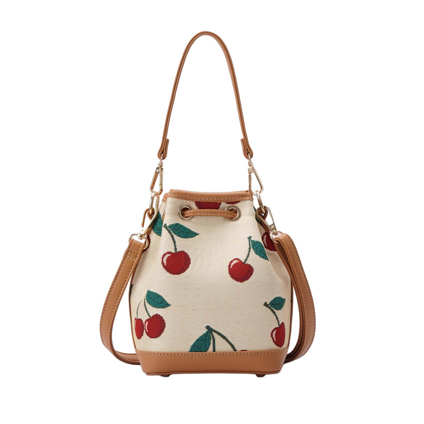 Signare London Bucket Bag Cherry Design in Cream