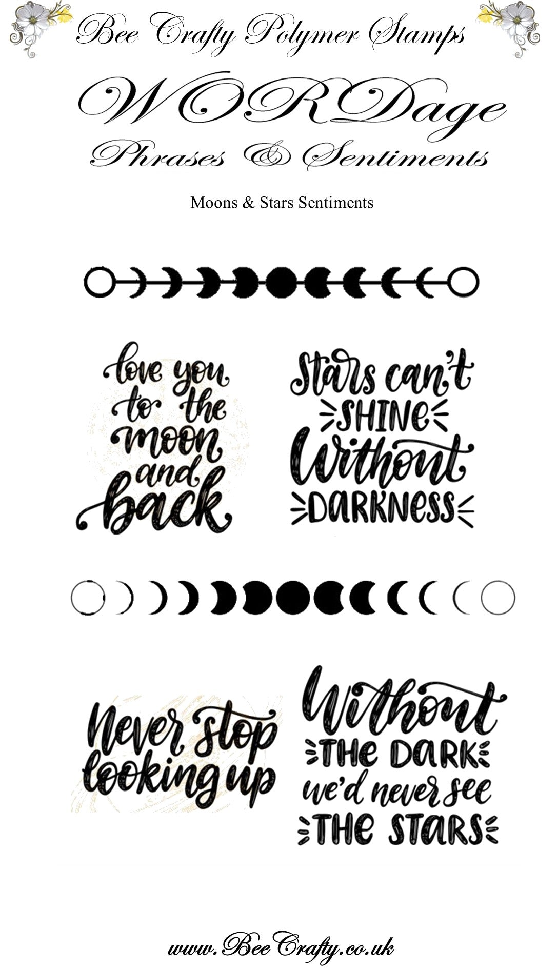 Bee Crafty WORDage Sets: Moons & Stars Sentiments