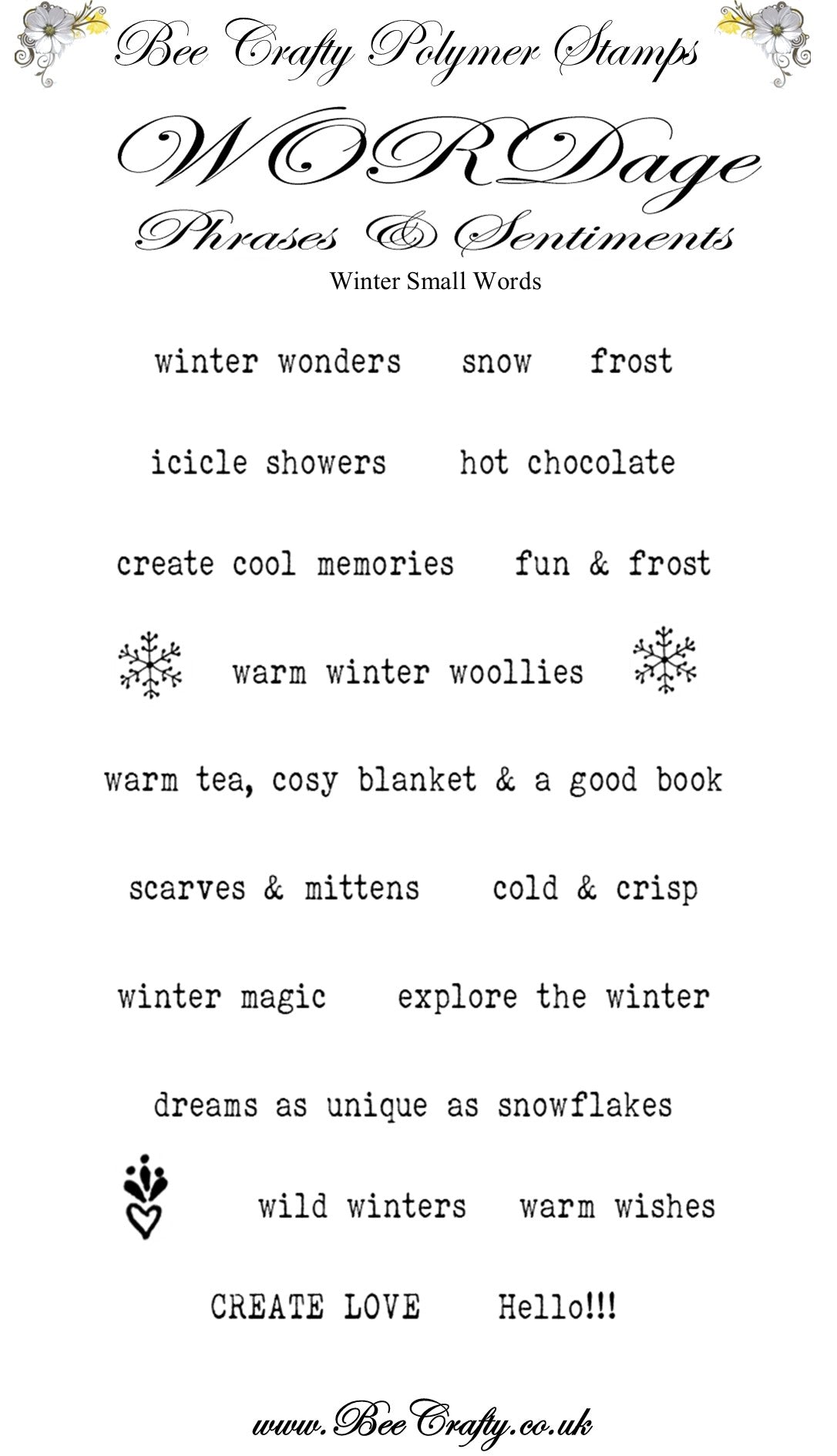 Bee Crafty WORDage Stamp Set: Small Words Winter
