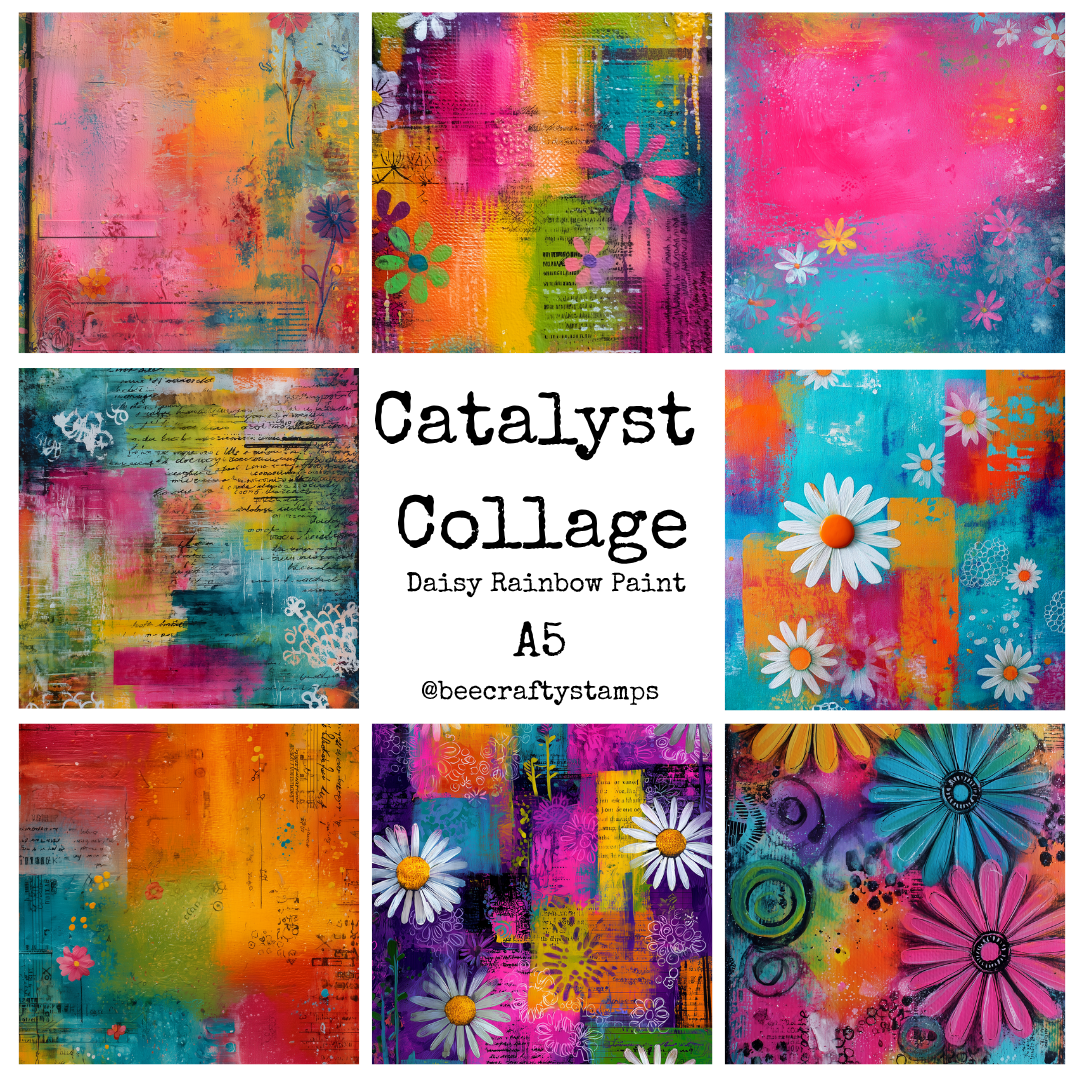 Bee Crafty Catalyst Collage A5 Papers - Daisy Rainbow Paint