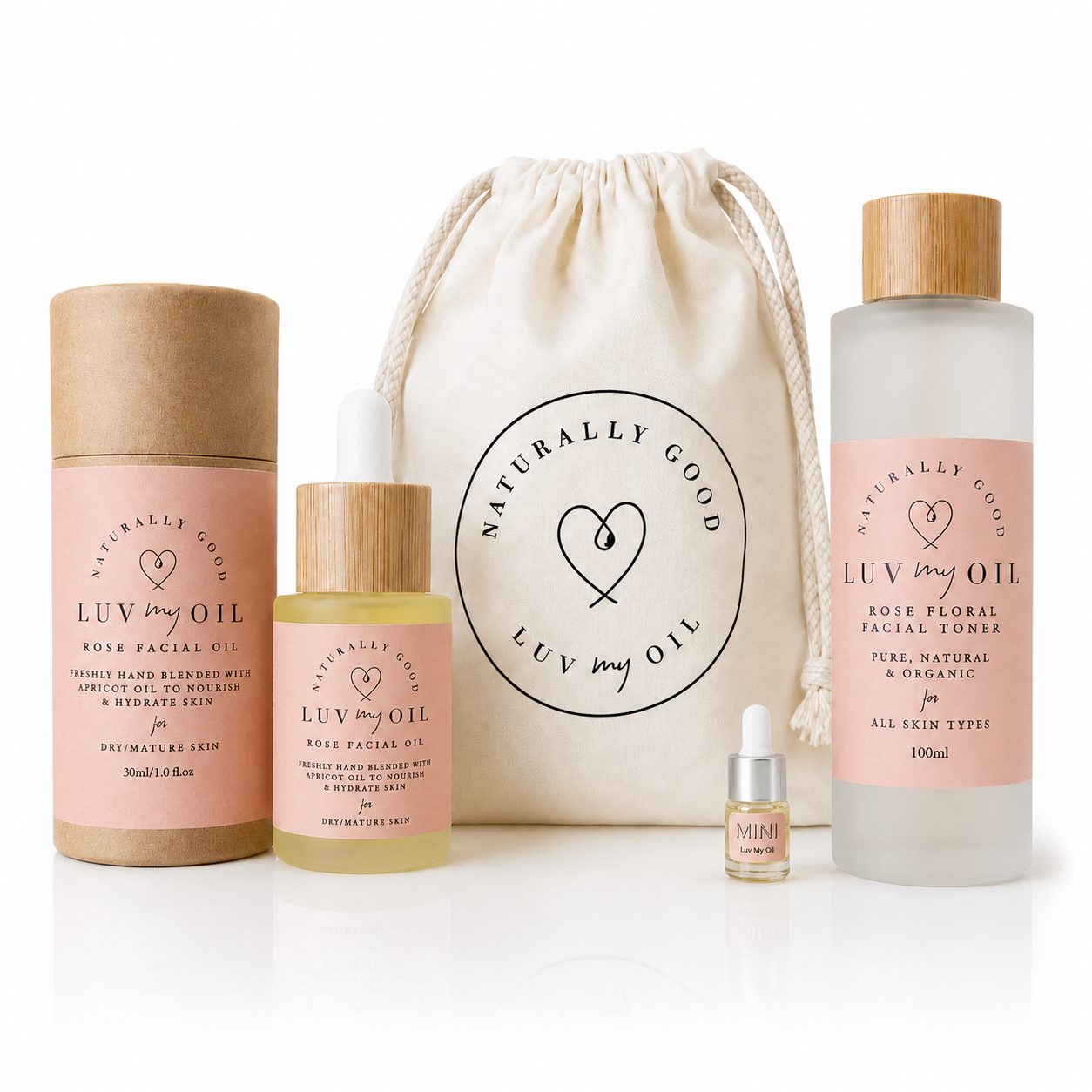 Luv My Oil Rose Facial Oil + Rose Floral Toner with Toiletry Pouch & Free Surprise 5ml Oil Gift