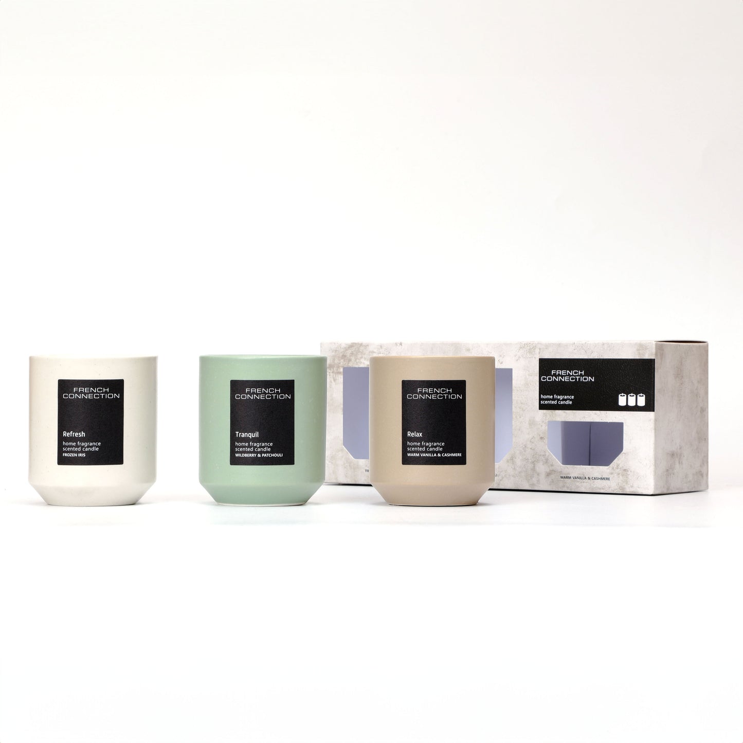 French Connection Stone Range Trio of Candles Gift Set - 3 x 140g