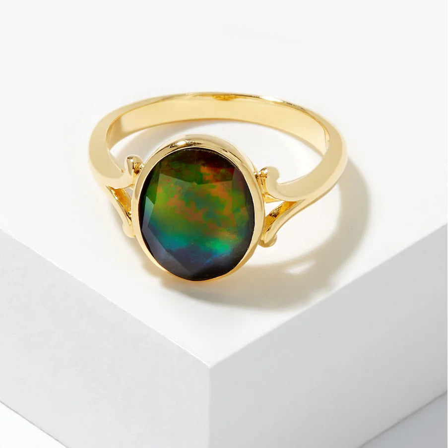 Canadian Ammolite Gems by Kenneth Bradley 'Jackie’ Ring in 14k Yellow Gold