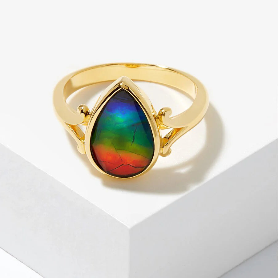 Canadian Ammolite Gems by Kenneth Bradley 'Jodi' Ring in 14k Yellow Gold