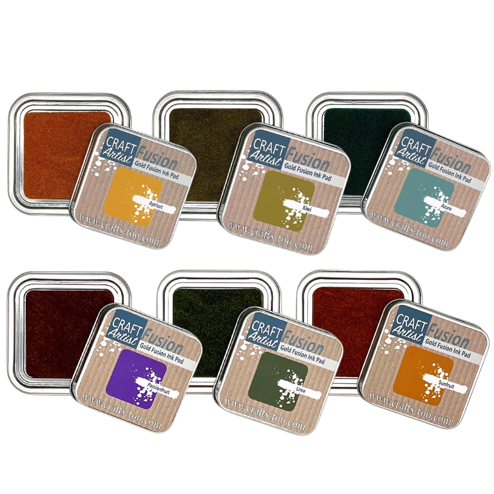 Craft Artist Gold Fusion Ink Pads - Lights Collection - Apricot, Kiwi, Azure, Passionfruit, Lime, Sunfruit