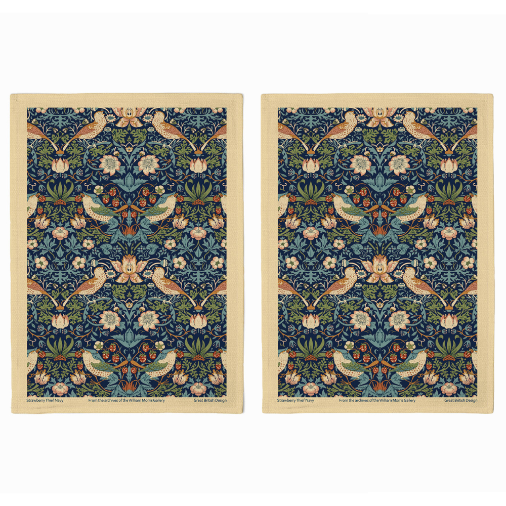 William Morris Gallery Set - 2 Tea Towels 70cm x 50cm - Strawberry Thief Navy
