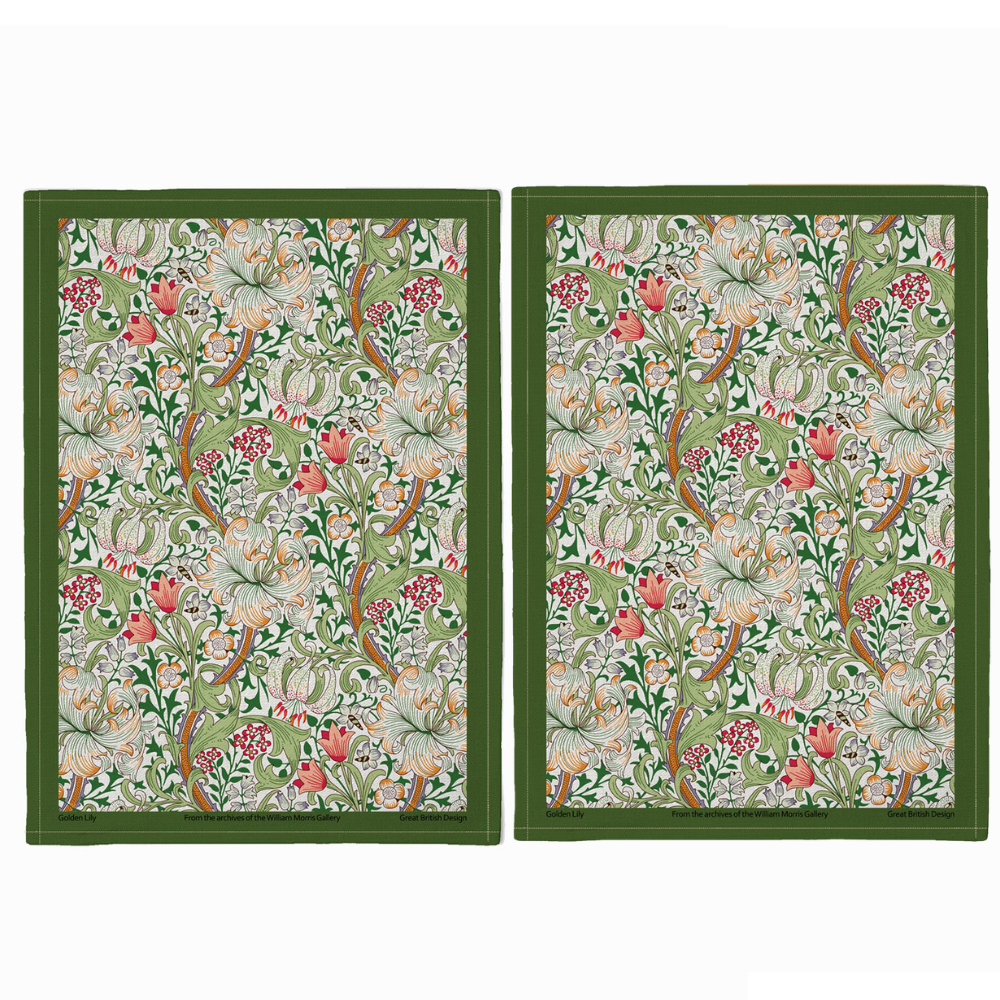 William Morris Gallery Set - 2 Tea Towels 70cm x 50cm - Golden Lily