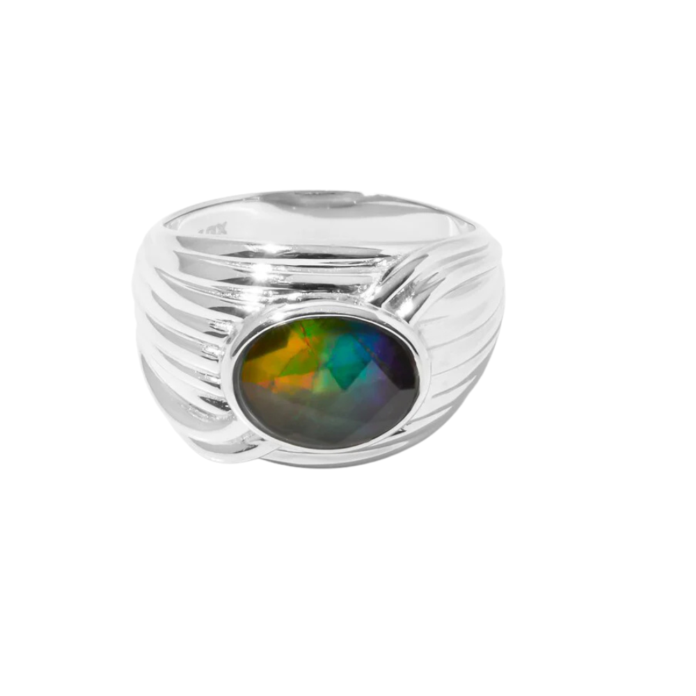 Canadian Ammolite Gems by Kenneth Bradley 'Esme' Ring in Rhodium Plated Sterling Silver