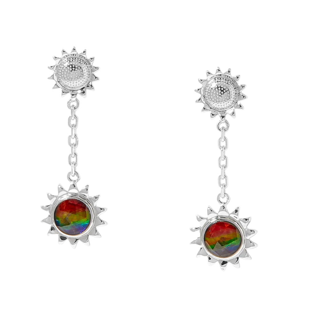 Canadian Ammolite Gems by Kenneth Bradley Sunflower Drop Earrings