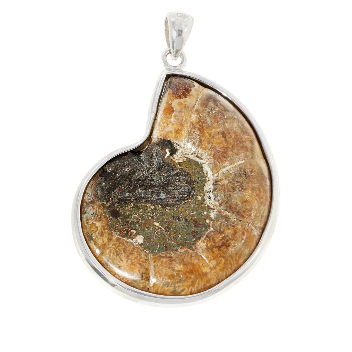 Canadian Ammolite Gems by Kenneth Bradley Madagascar Ammonite Pendant in Rhodium Plated Sterling Silver