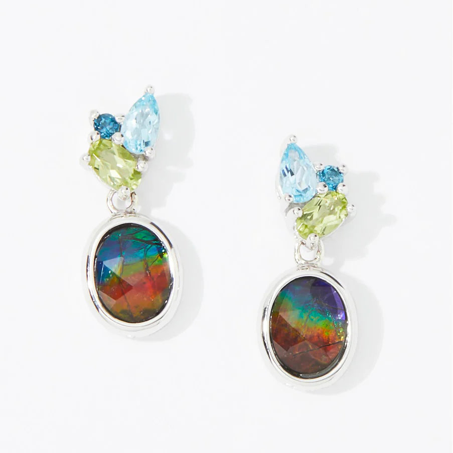 Canadian Ammolite Gems by Kenneth Bradley ‘Olivia’ Earrings with Blue Topaz & Peridot