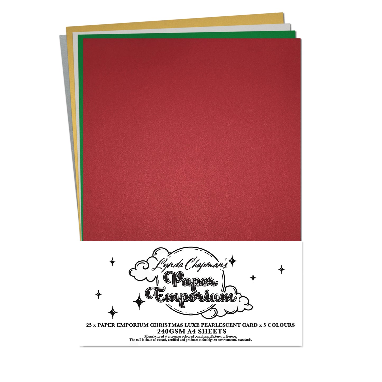 Lynda Chapman's Paper Emporium Christmas Luxe 25 x A4 Pearlescent Card 240gsm 5 colours