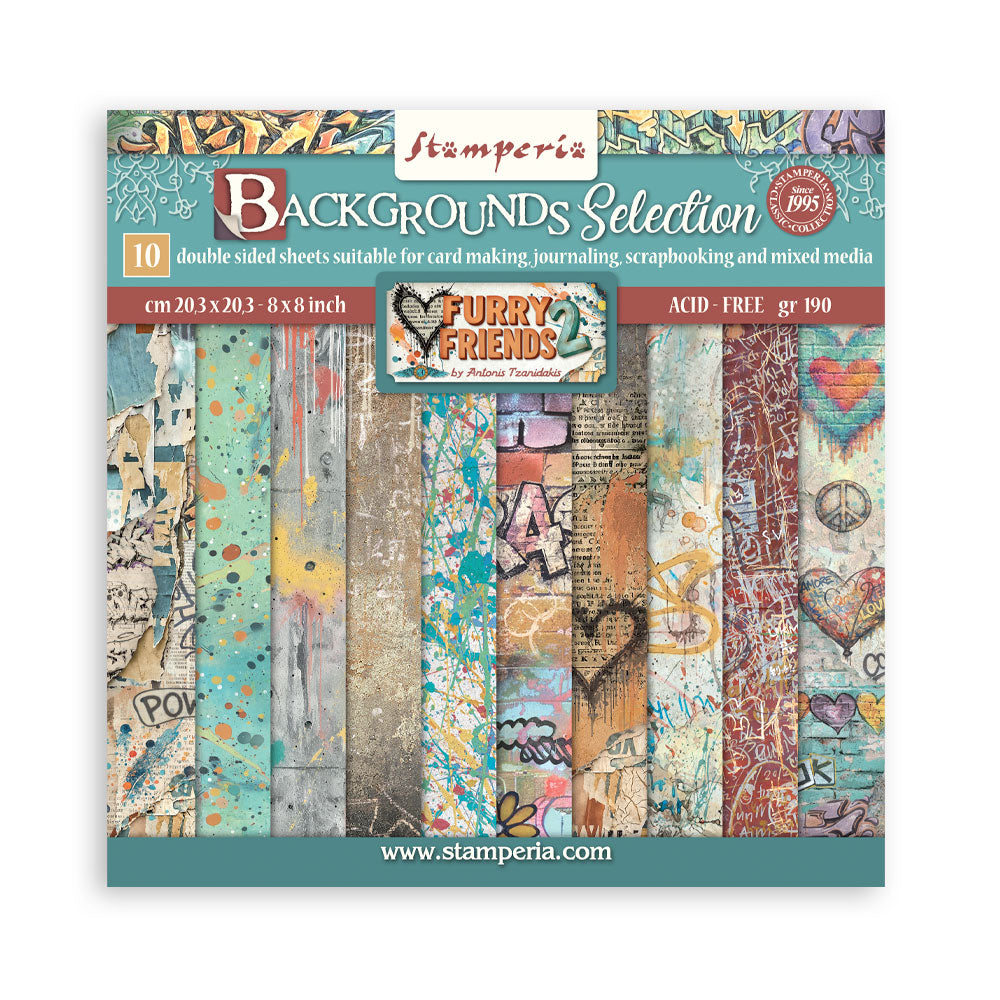 Stamperia Furry Friends 2 8" × 8" Backgrounds Pad