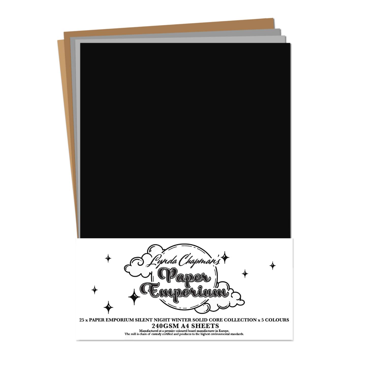 Lynda Chapman's Paper Emporium Silent Night Winter Collection 25 x A4 Solid Core Sheets 240gsm 5 colours