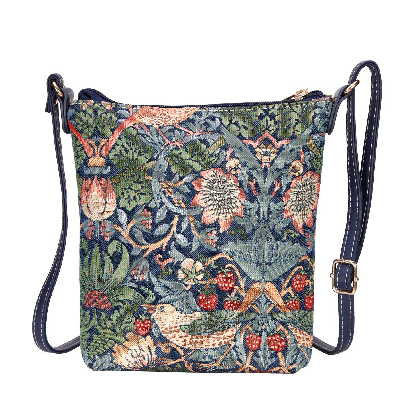 Signare Tapestry William Morris Strawberry Thief Blue Silk Scarf with Sling Bag