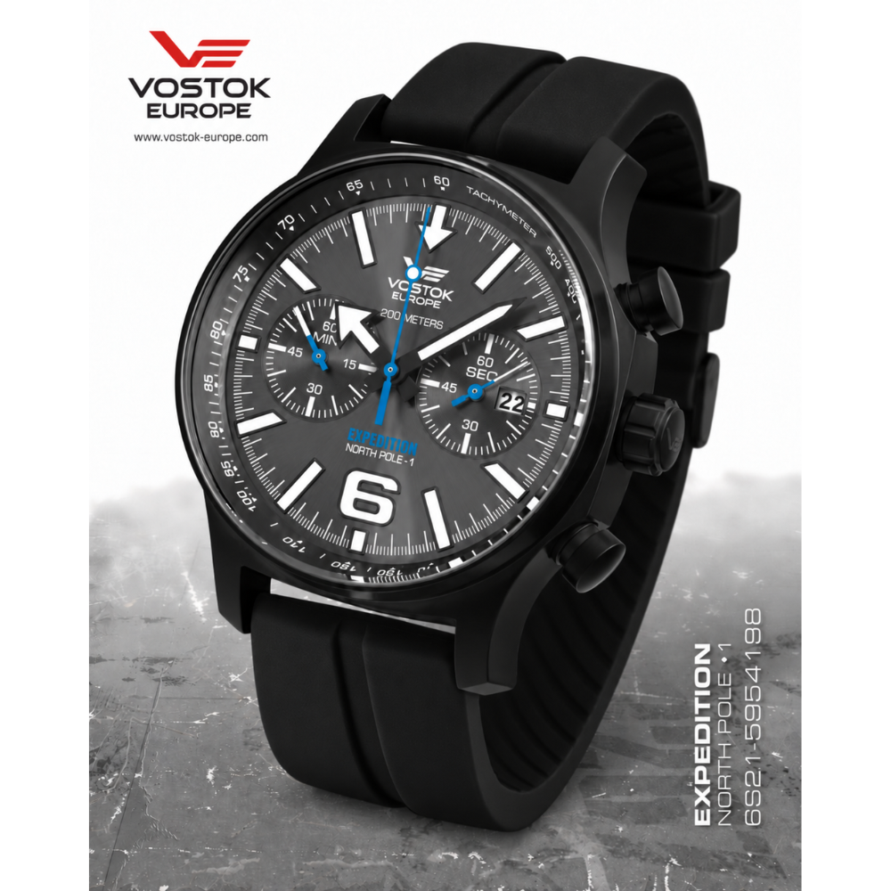 Vostok Europe Expedition 6S21-5954198 Chronograph - Black Silicone Strap