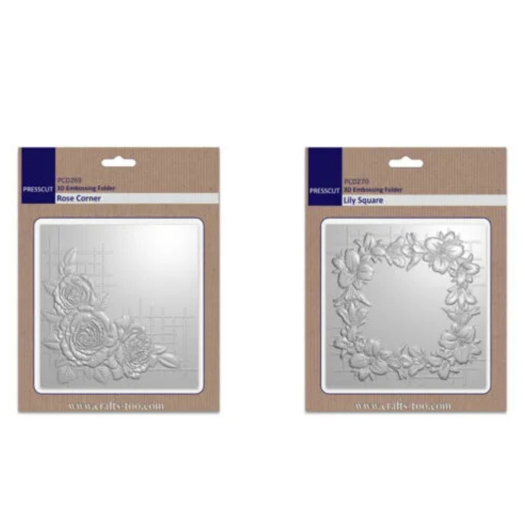 Press Cut 3D Embossing Folder BOGOF - Rose Corner & Lilly Square