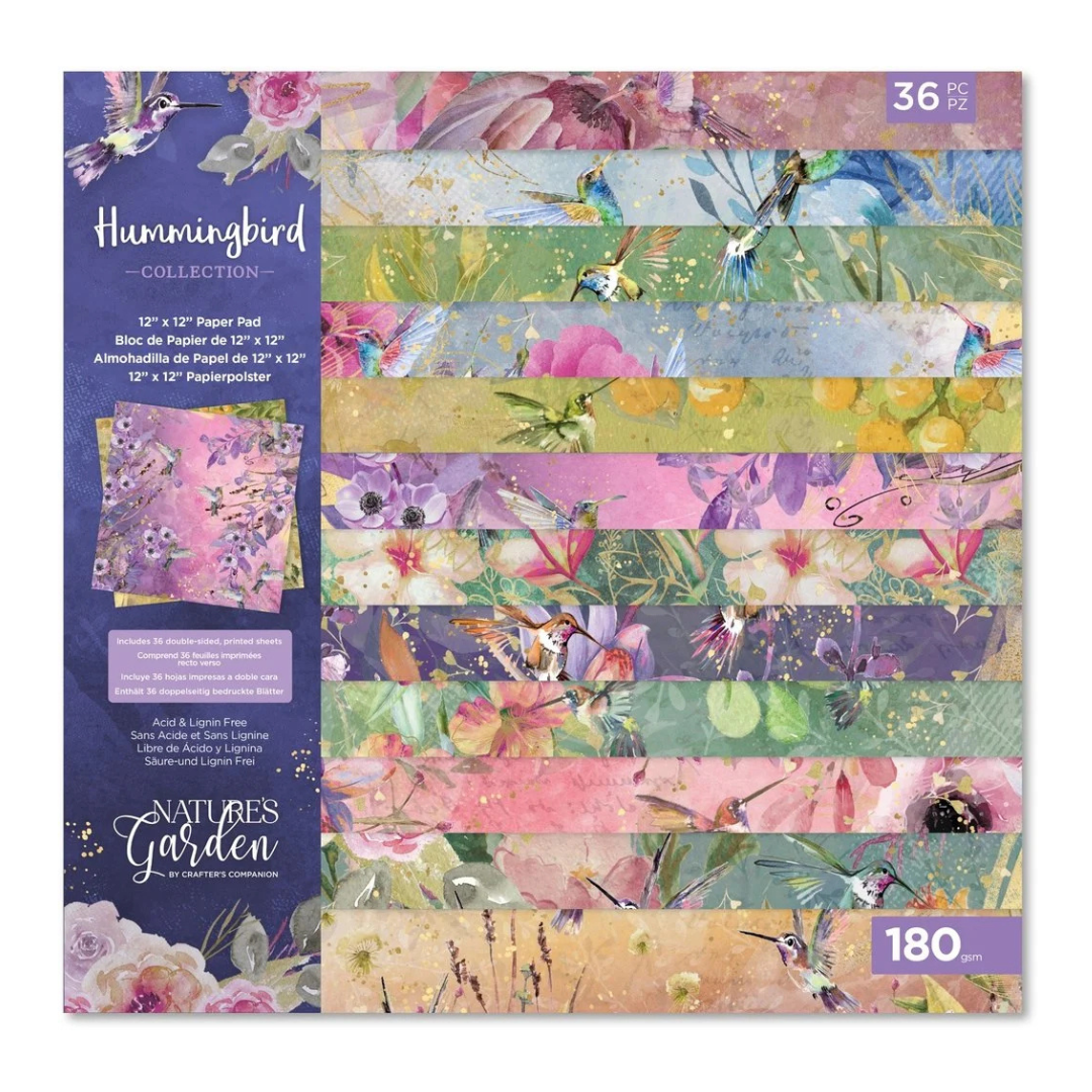 Crafters Companion Hummingbird 12" x 12" Paper Pad - 36 Sheets