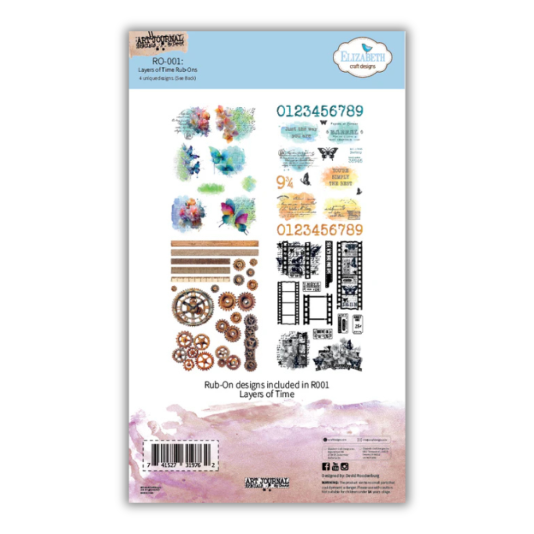 Elizabeth Craft Designs Set of 4 sheets of Layers of Time Rub Ons