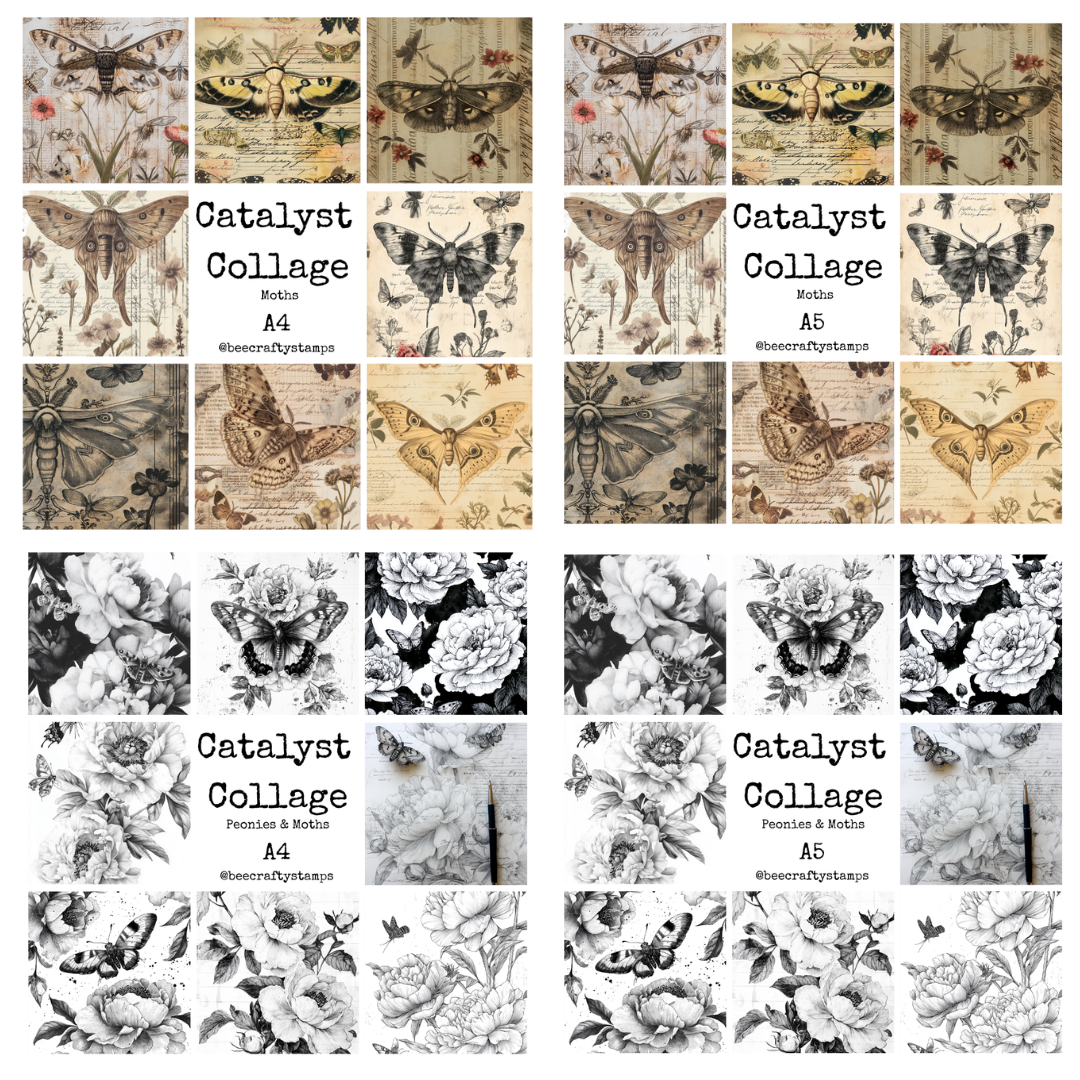 Bee Crafty Catalyst Collage Moths & Peony Bundle