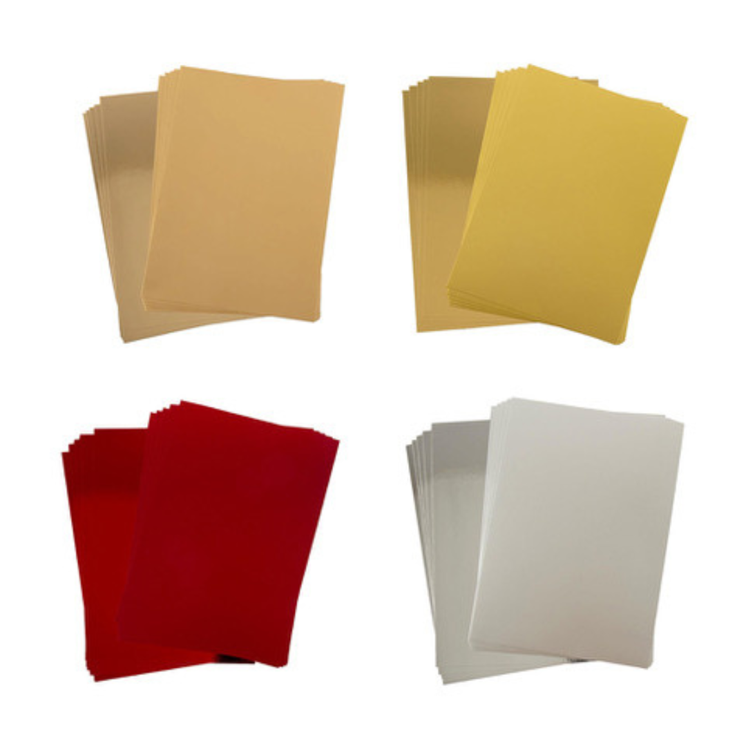Craft Artist Bumper Satin & Gold Card Pack - New & Vintage Gold, Ruby & Silver 40 Sheets Total