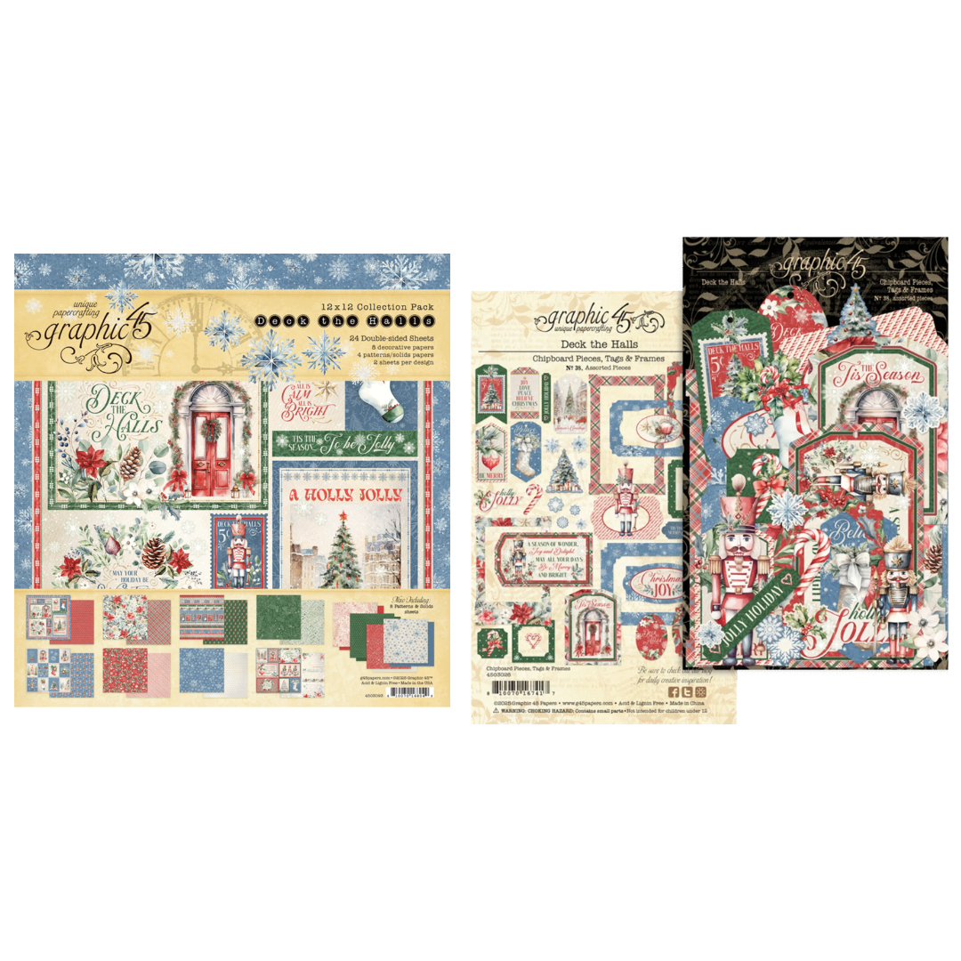 Graphic 45 Deck the Hall 12" x 12" Collection Pack & Chipboard Pieces