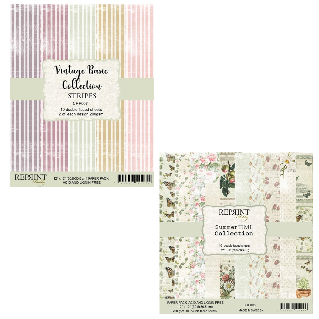 Reprint Set of 2 12x12" Paper Packs - Summer Time & Basic Stripe
