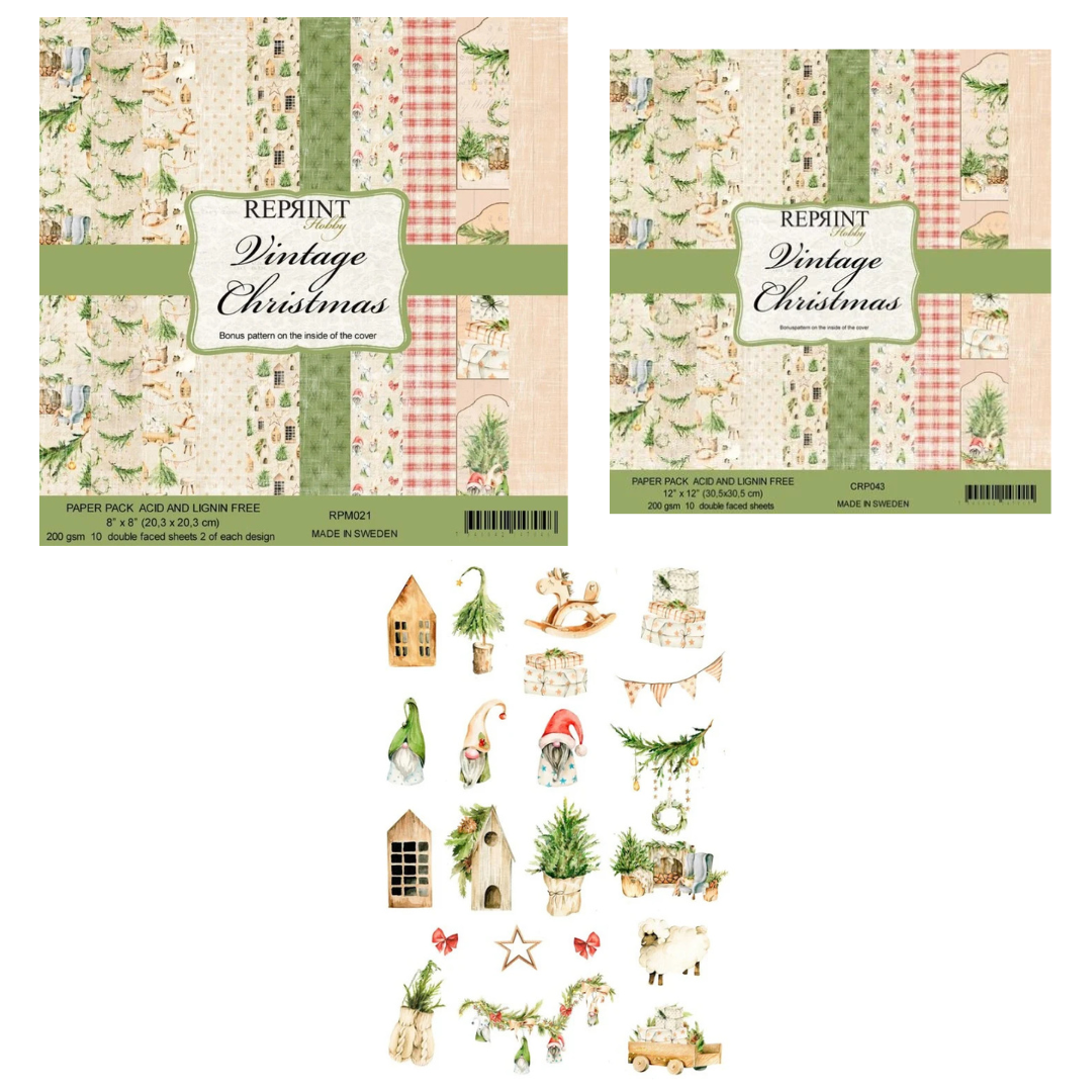 Reprint Vintage Christmas Set of 12x12 & 8x8 Paper Packs plus A4 Cut Outs
