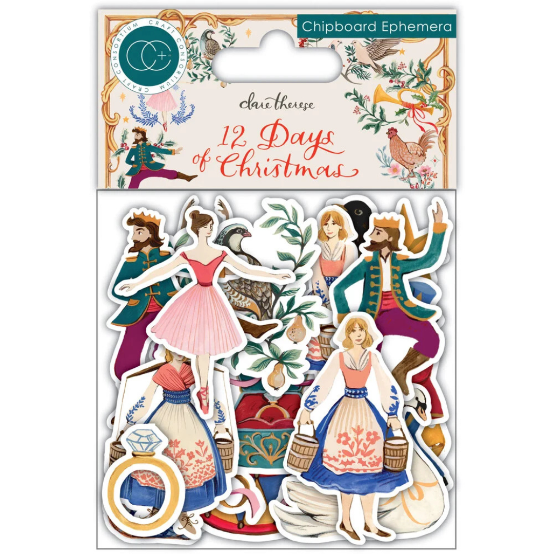 Craft Consortium 12 Days of Christmas Chipboard Ephemera - 33 Pieces