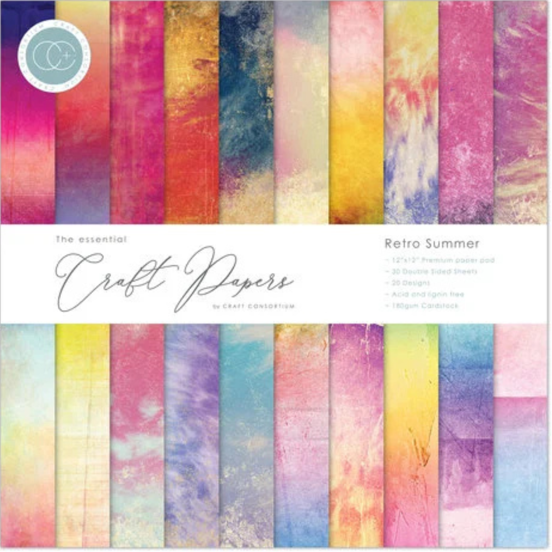 Craft Consortium Essential Craft Papers 12x12 Inch Paper Pad Retro Summer