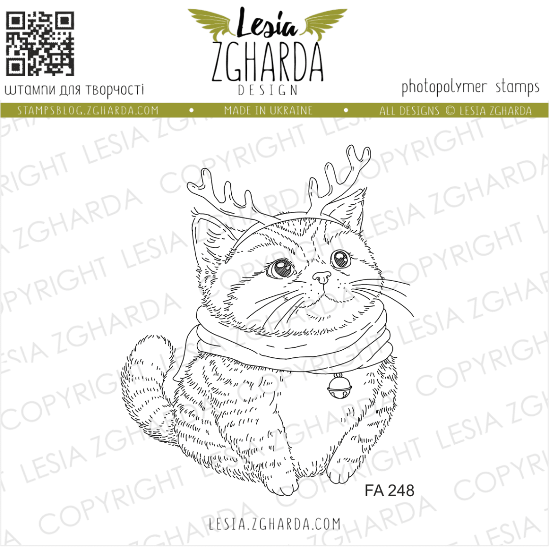 Lesia Zgharda Christmas Reindeer Cat Stamp