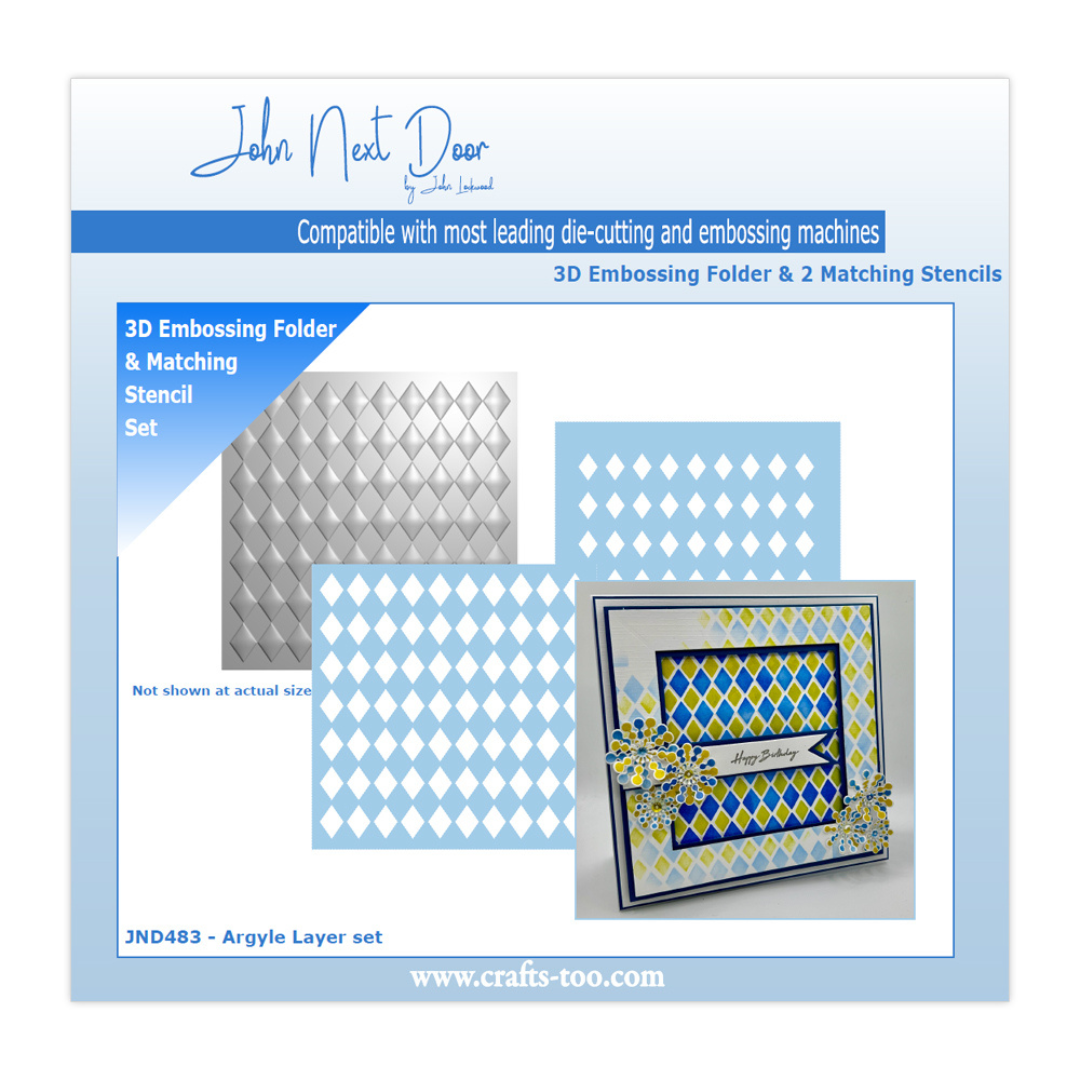 John Next Door 3D Embossing Folder & Stencil Set - Argyle