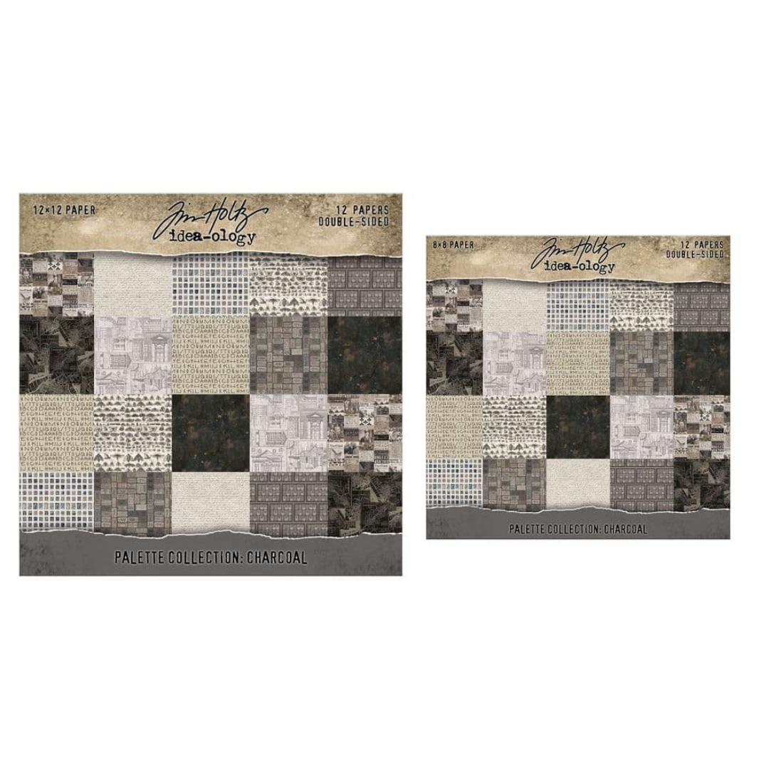 Tim Holtz 12x12" & 8x8" Charcoal Palette Papers - 12 Sheets