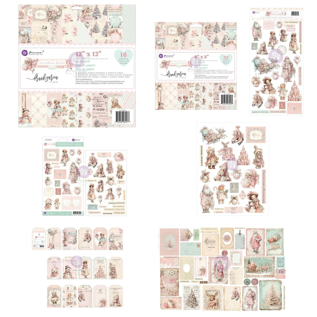 Prima Christmas Blush 12x12 & 8x8 Paper Pads, Stickers, Ephemera, Tags & Transfers.