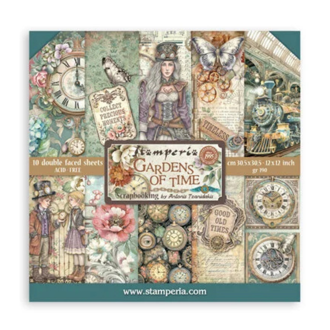 Stamperia Gardens of Time 12x12 Inch Paper Pack by Antonis Tzanidakis