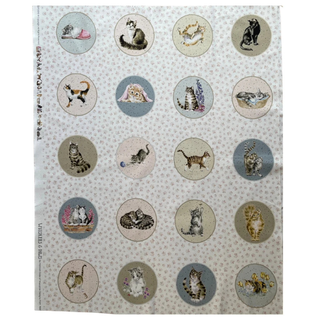 Village Fabrics Wrendale Whiskers & Paws Fabric Panel 1