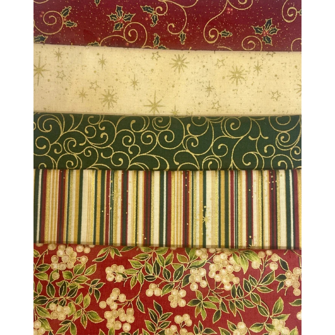 Village Fabrics Christmas 5 Fat Quarters Fabric Pack - Festive