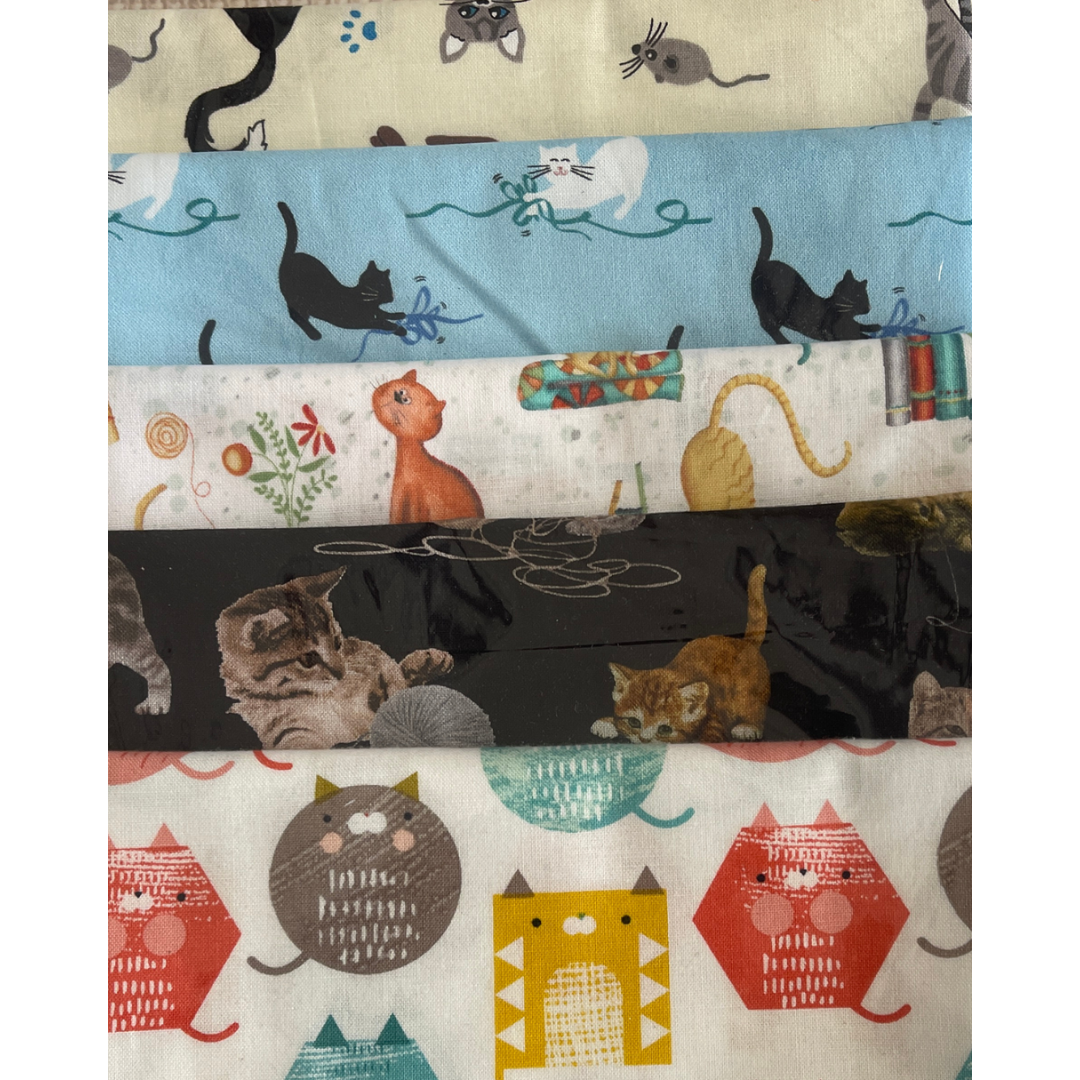 Village Fabrics Cats 5 Fat Quarters Fabric Pack