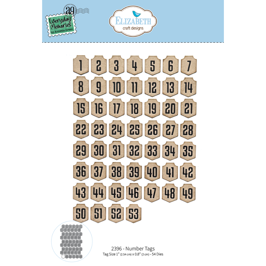 Elizabeth Craft Designs Number Tags Die Set - 54 Dies