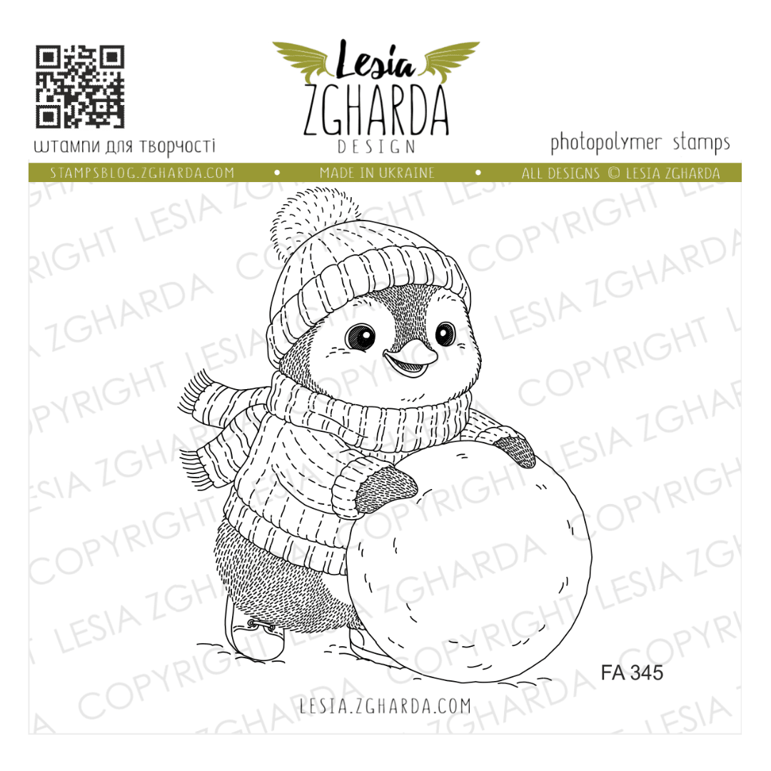 Lesia Zgharda Cute Penguin with a Snow Globe Stamp