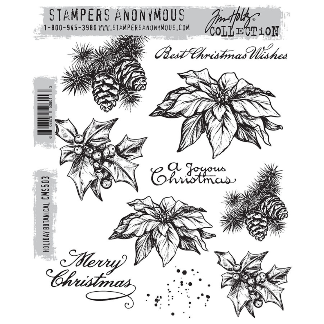 Tim Holtz Stampers Anonymous Holiday Botanical Stamp Set - 10 Stamps