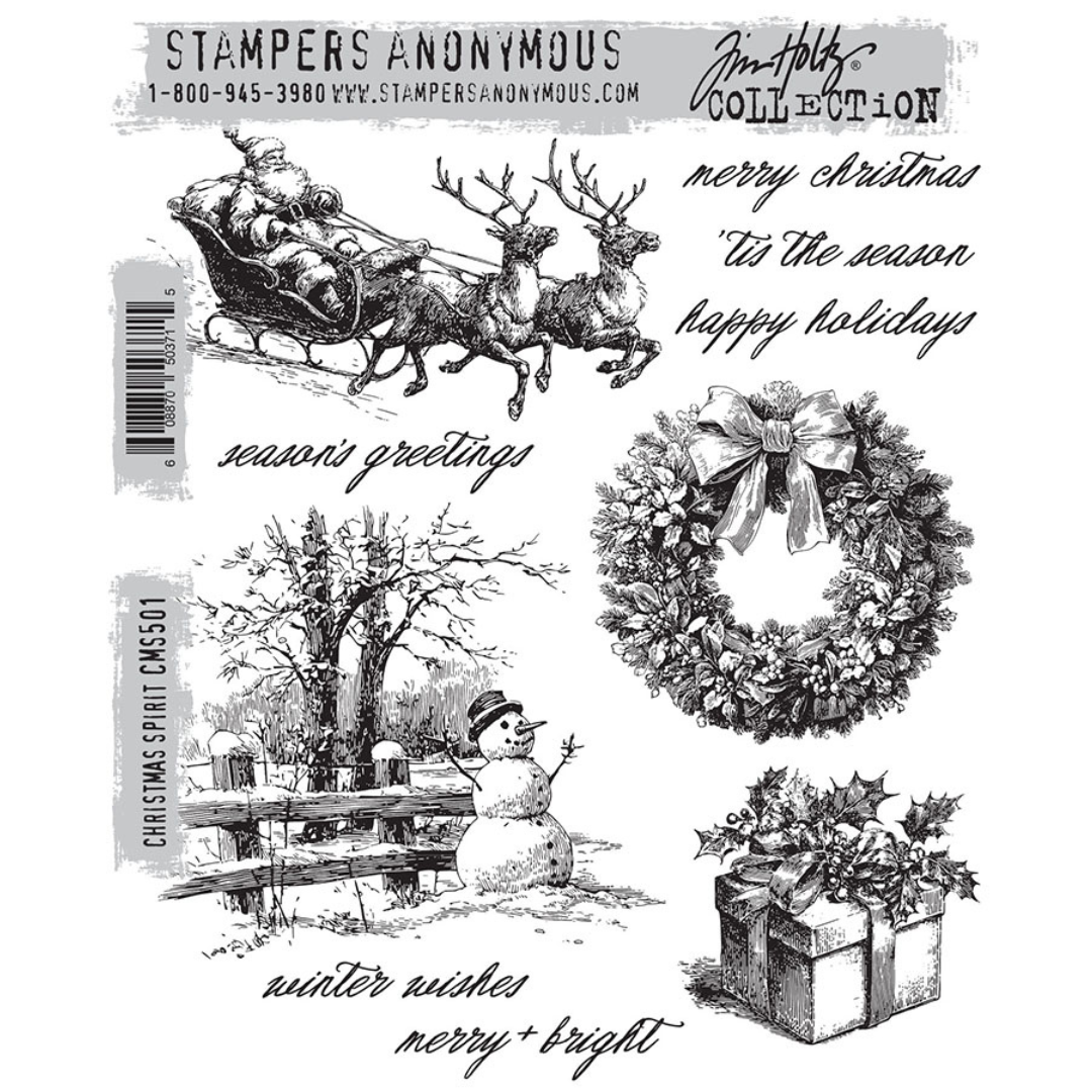 Tim Holtz Stampers Anonymous Christmas Spirit Stamp Set - 10 Stamps