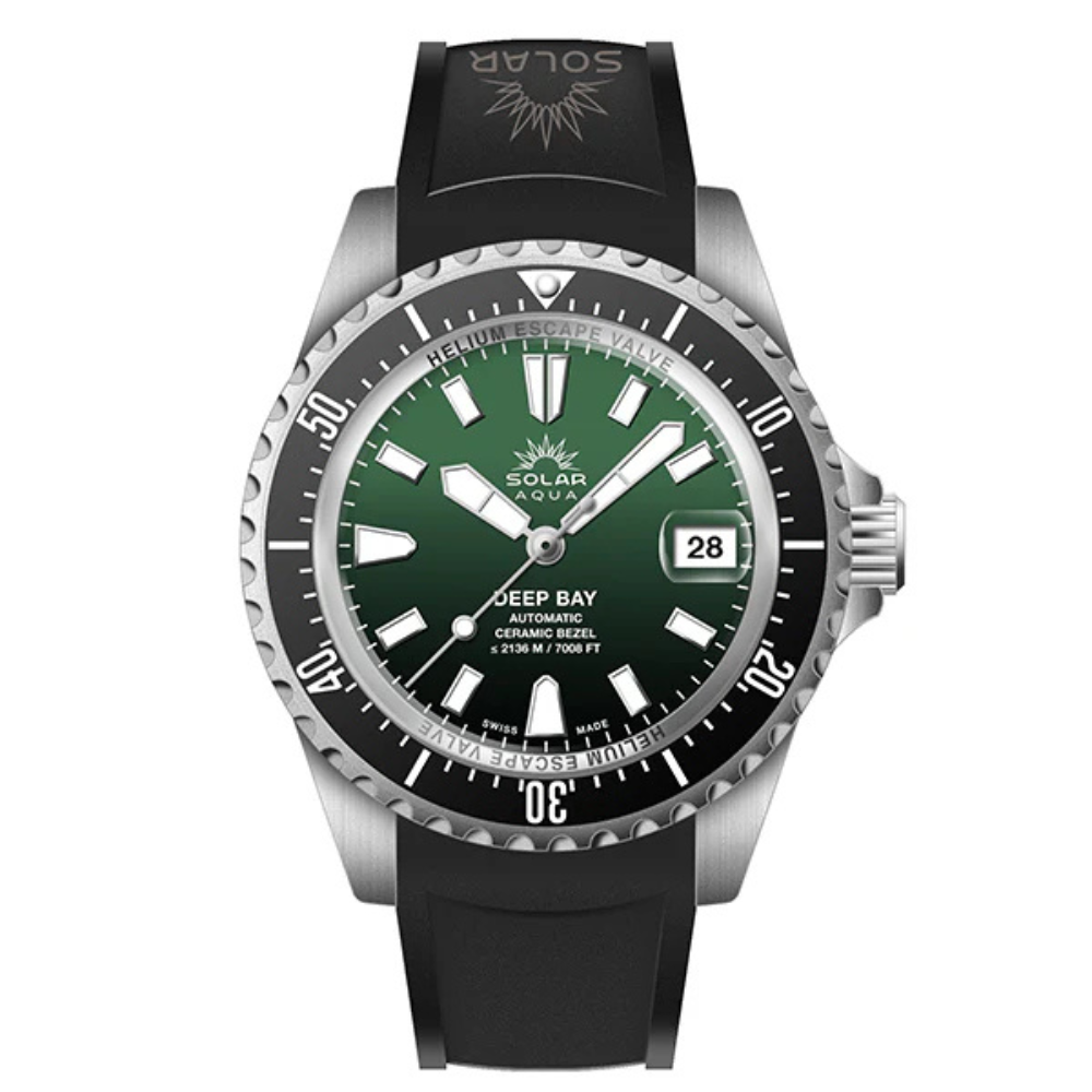 Solar Aqua Deep Bay Swiss Automatic Peseux 224 Watch - Green Dial