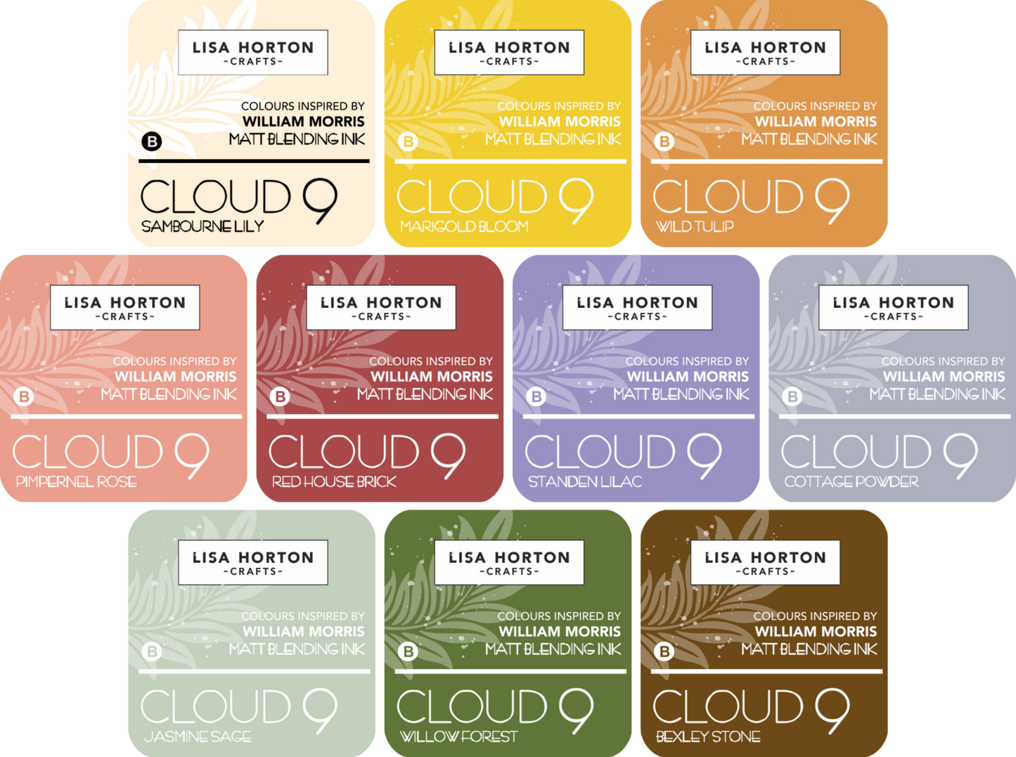 Lisa Horton Crafts Inspired by 'William Morris' Cloud 9 Matt Blending Ink Pads - Release 1