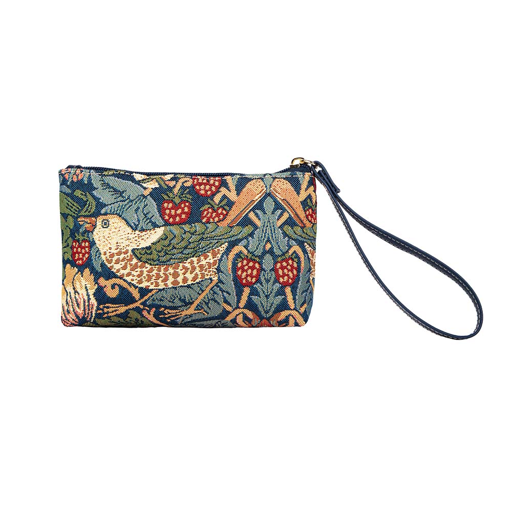 Signare Tapestry William Morris Strawberry Thief Blue Flat Bag and Wristlet