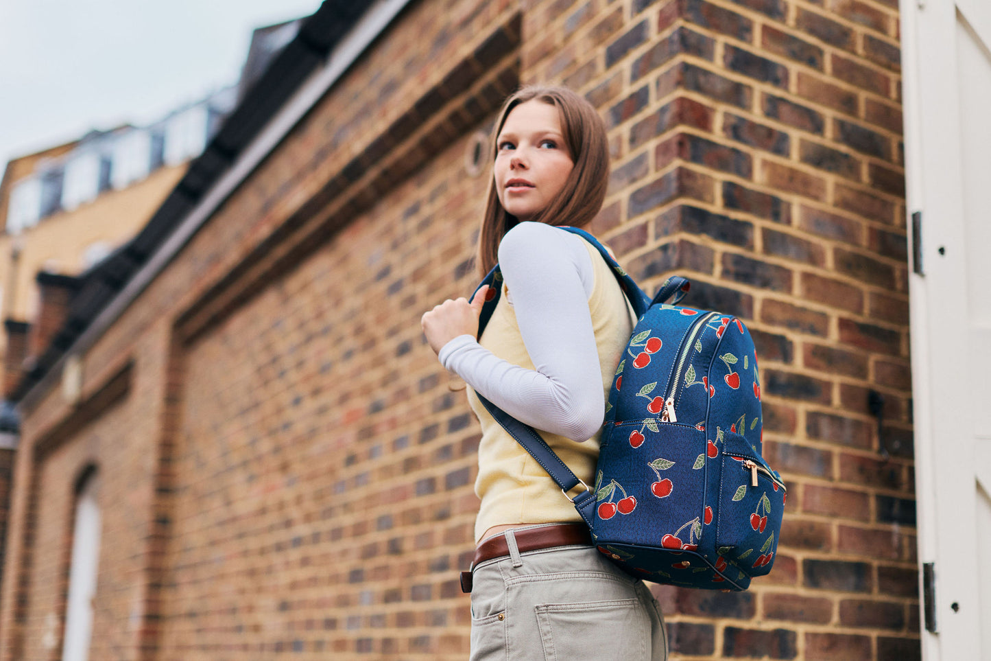 Signare London Large Back Pack Cherry Design in Blue