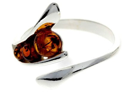925 Sterling Silver & Baltic Amber 3 Stone Adjustable Ring