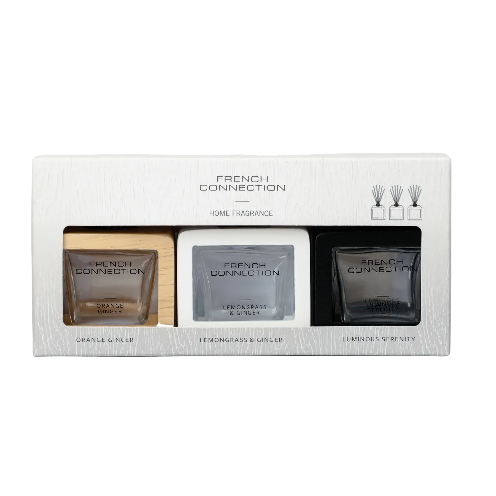 French Connection Wooden Surround Detail Trio of Reed Diffuser Gift Set 3 x 50ml